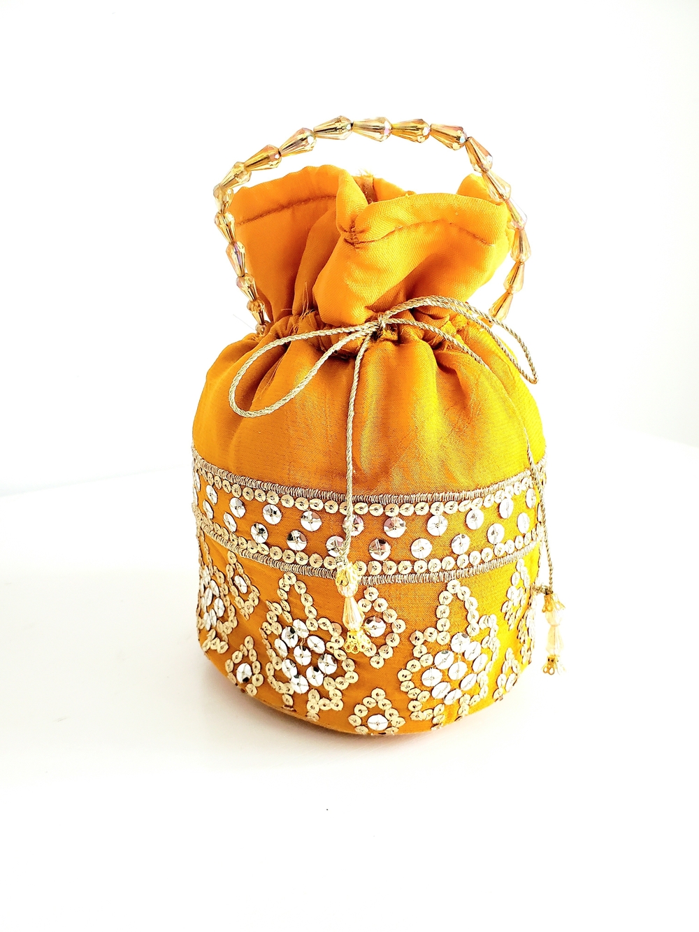 Yellow Embellished Drawstring Potli Bag